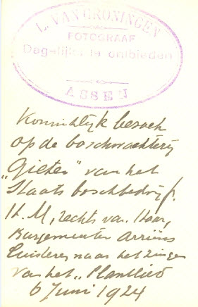 tekst bij bezoek koningin aan Gieten 1924